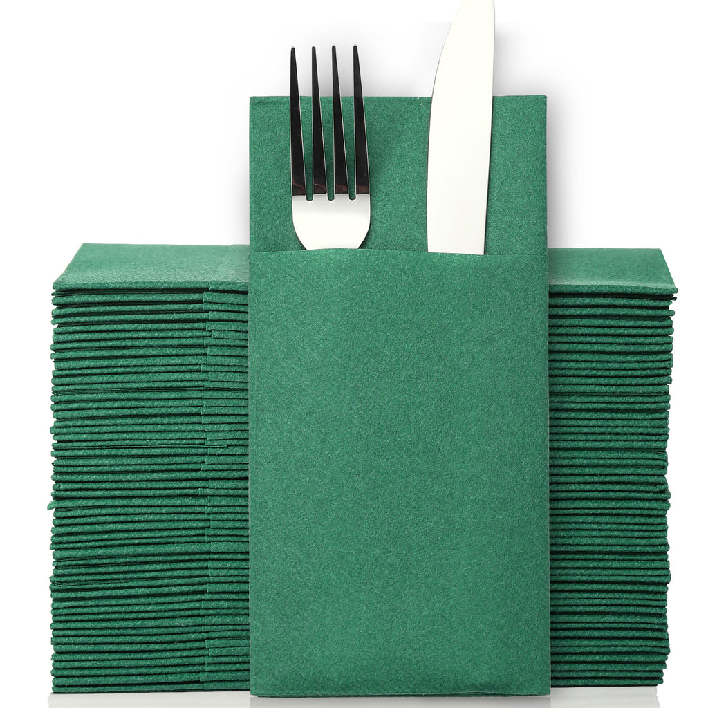 Green Napkins with Built-in Flatware, Disposable Christmas Napkins, Guest  Towels Linen Feel, Pre-folded Airlaid Napkin for Wedding Party –  morgianatableware